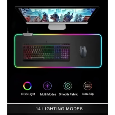Mouse Pad Gamer ALFA Iluminado RGB Led 80x30cm mouse e teclado nele