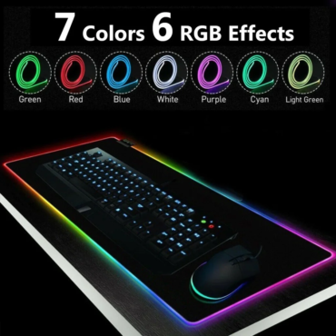 Cores do Mouse Pad Gamer ALFA Iluminado RGB Led 80x30cm mouse e teclado nele