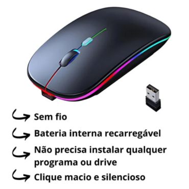 Mouse Sem Fio Wireless RGB Recarregável
