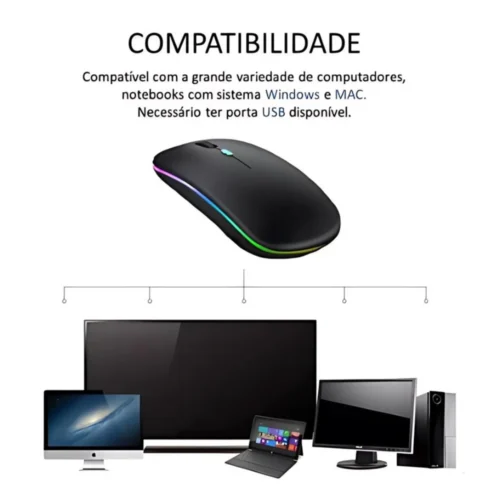 Mouse Sem Fio Wireless RGB Recarregável 2.4 Ghz - Imagem 2
