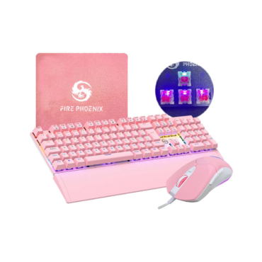 Kit Teclado Mecânico E Mouse Gamer DPI 7200 ABNT2 ROSA