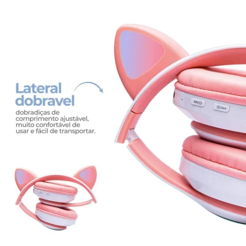 Fone Bluetooth Gatinho com Lateral Dobrável