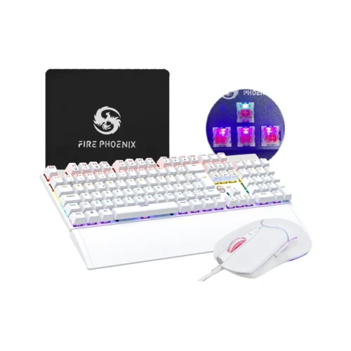 Kit Teclado Mecânico e Mouse  DPI 7200 ABNT2 e Mouse Pad Branco