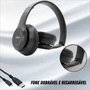 Fone De Ouvido Sem Fio Bluetooth Dobrável e Recarregável