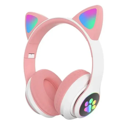Fone Bluetooth Preto Orelha De Gatinho Rosa