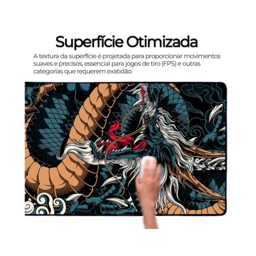 Mouse Pad Gamer Extra Grande 90x40 cm Dragão Azul Superfície Otimizada