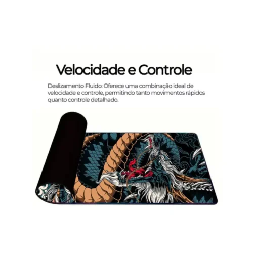 Mouse Pad Gamer Extra Grande 90x40 cm Dragão Azul Base Velocidade e Controle