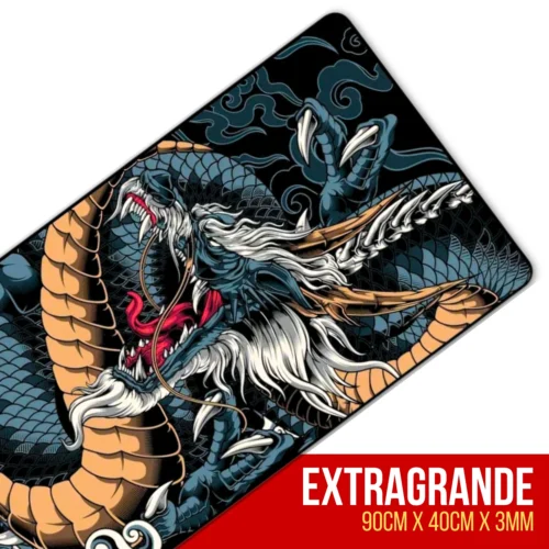 Mousepad Gamer Extra Grande 90x40 cm Dragão Azul Base Antiderrapante