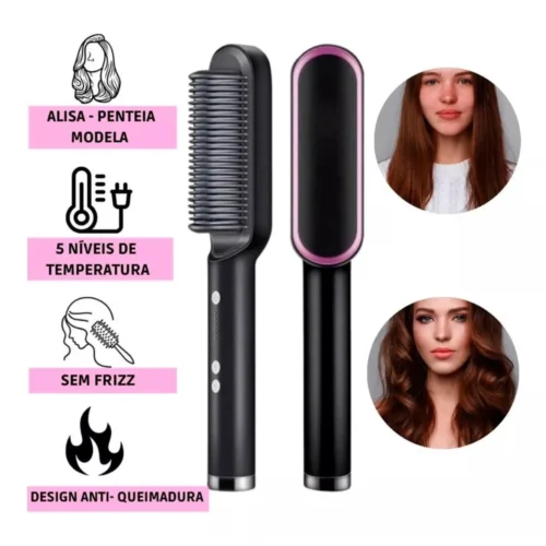 Escova De Cabelo Elétrica 3 em 1 com Pente De Aquecimento Bivolt 120 220 Detalhes