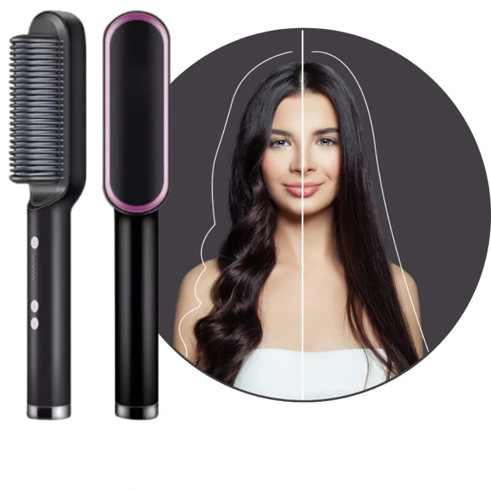 Escova De Cabelo Elétrica 3 em 1 com Pente De Aquecimento