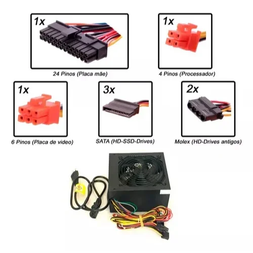 Fonte de Alimentação 500W Knup KP-522 115V/230V Detalhes