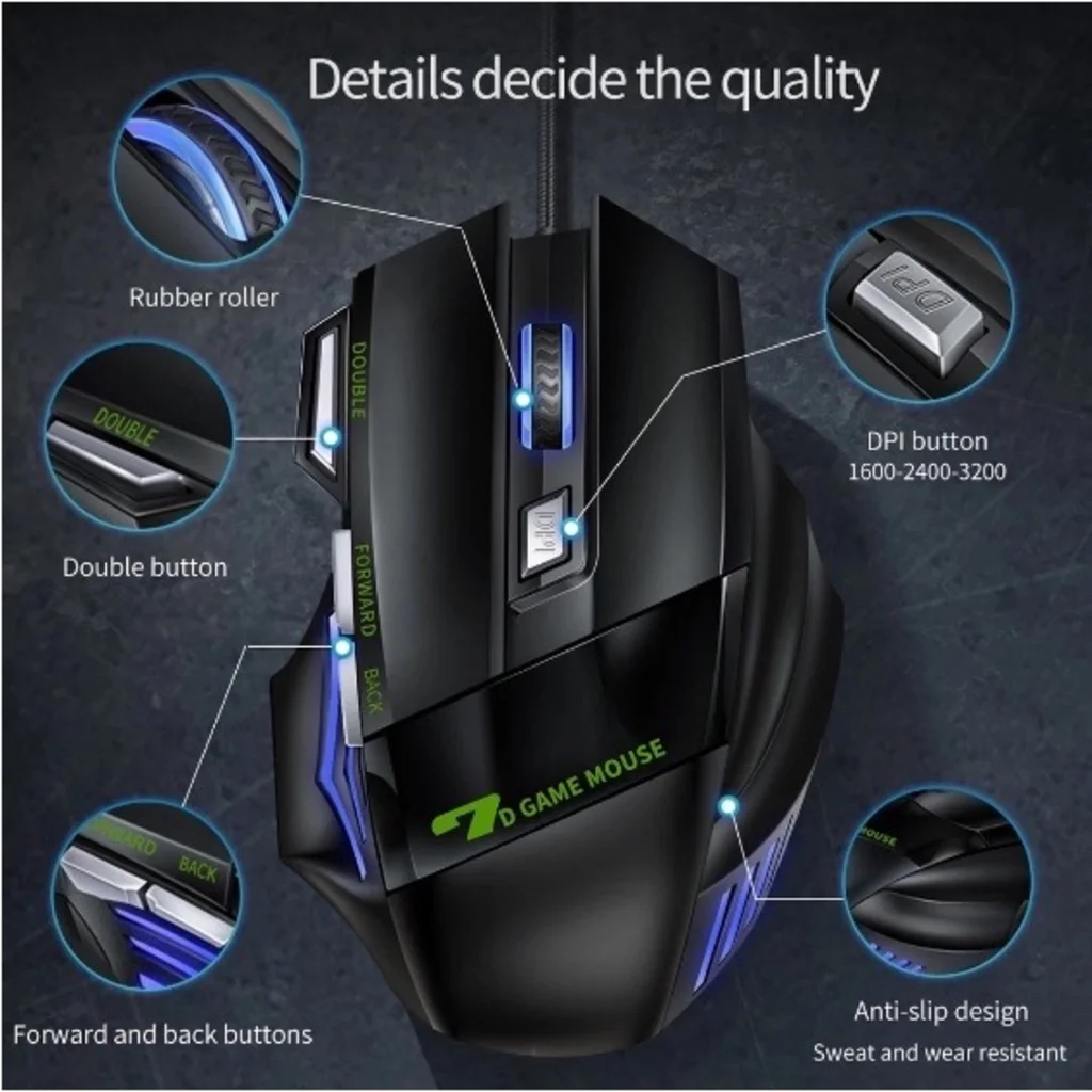 Mouse Gamer X7 RGB – 7 Botões Programáveis, DPI Ajustável, com LED laser X7 4 Mouse Gamer X7 RGB – 7 Botões Programáveis, DPI Ajustável Detalhes