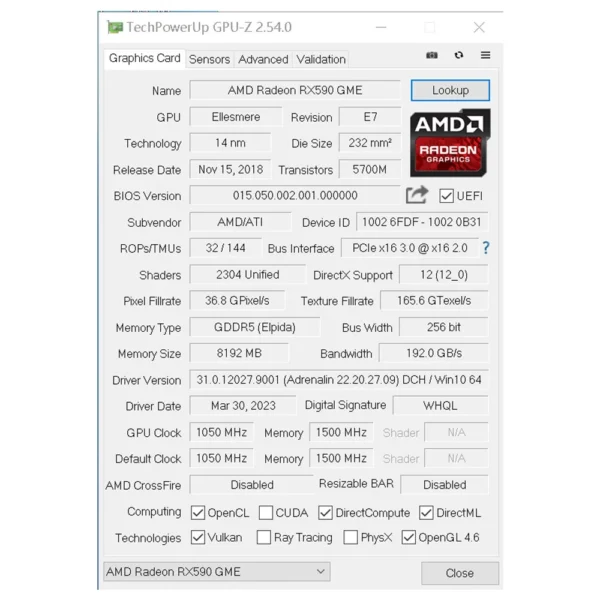 Placa de Vídeo AMD Radeon RX 590 Detalhes