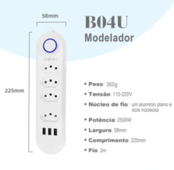 2 Filtro de Linha - Extensão Elétrica com 4 Tomadas e 3 Portas USB Detalhes