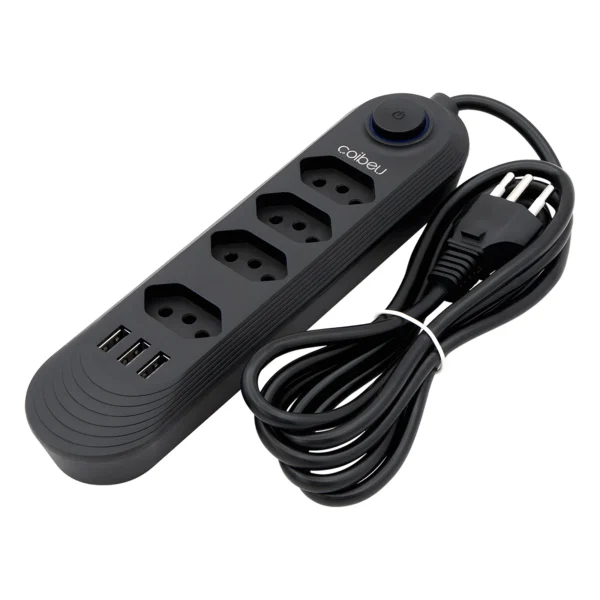 Filtro de Linha - Extensão Elétrica com 4 Tomadas e 3 Portas USB – Carregamento Rápido Preto