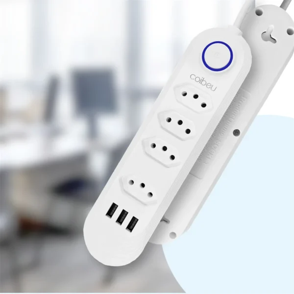 2 Filtro de Linha - Extensão Elétrica com 4 Tomadas e 3 Portas USB