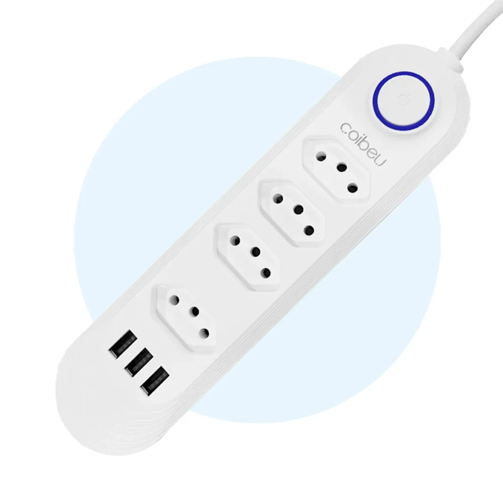 Filtro de Linha – Extensão Elétrica com 4 Tomadas e 3 Portas USB – Carregamento Rápido 3.4A