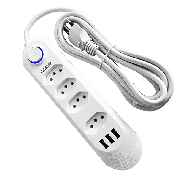 Filtro de Linha - Extensão Elétrica com 4 Tomadas e 3 Portas USB – Carregamento Rápido Branco