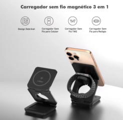 Carregador Sem Fio Magnético 3 em 1 COIBEU para Smartphone 15W com MagSafe para iPhone Apple Watch AirPods Sem Fios Magnético