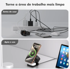 Carregador Sem Fio Magnético 3 em 1 COIBEU para Smartphone 15W com MagSafe para iPhone Apple Watch AirPods Sem Fios