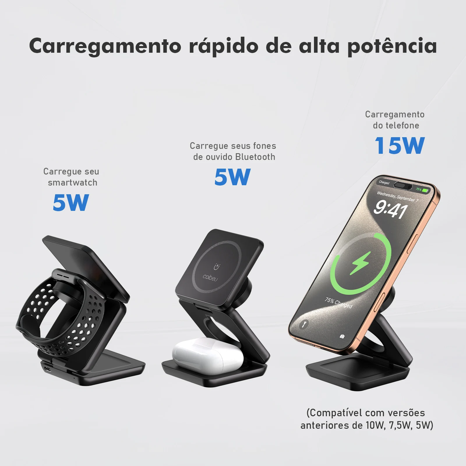 Carregador Sem Fio Magnético 3 em 1 COIBEU para Smartphone
