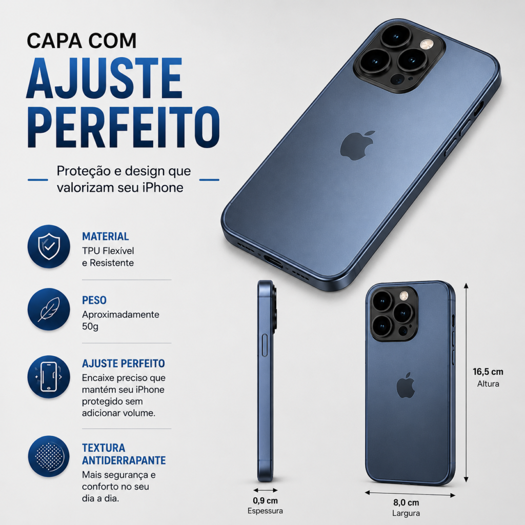 Capa Glass para iPhone Vidro Fosco Premium com Proteção para Câmera