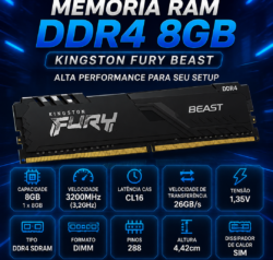 Memória Gamer Kingston Fury Beast 8GB DDR4