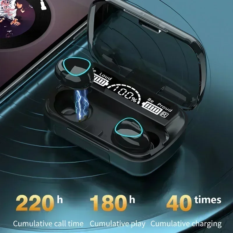Fone de Ouvido Bluetooth 5.3 com Cancelamento de Ruído Ativo (ANC) e Áudio 9D Resistente à Água e Suor